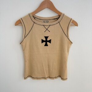 John Galt Brandy Melville Cross Tank Top Contrast Stitch Y2K Baby Tee